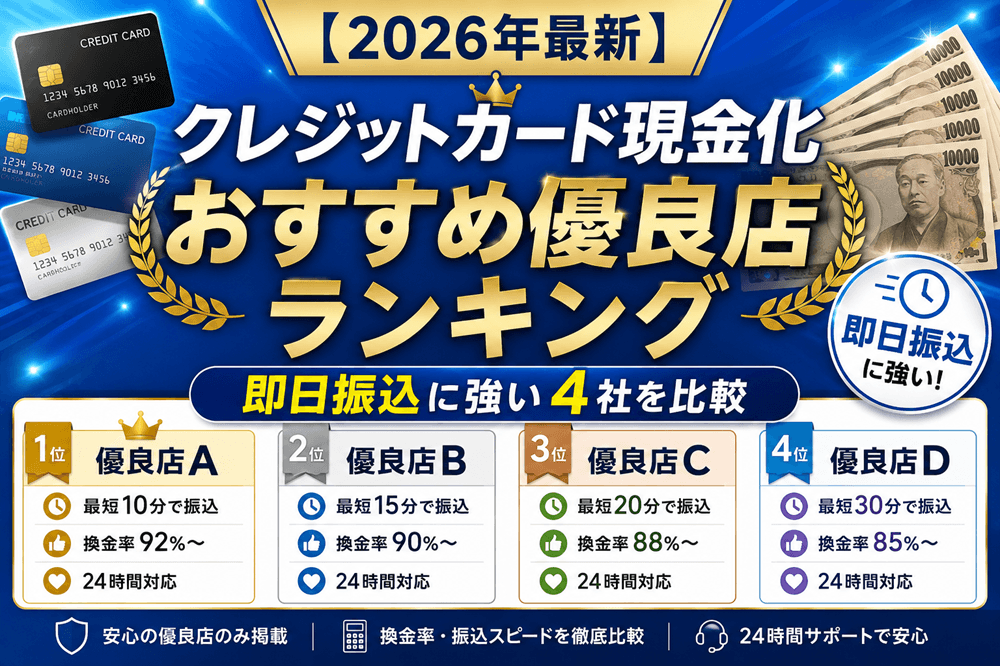【2026年最新】クレジットカード現金化おすすめ優良店ランキング|即日振込に強い4社を比較